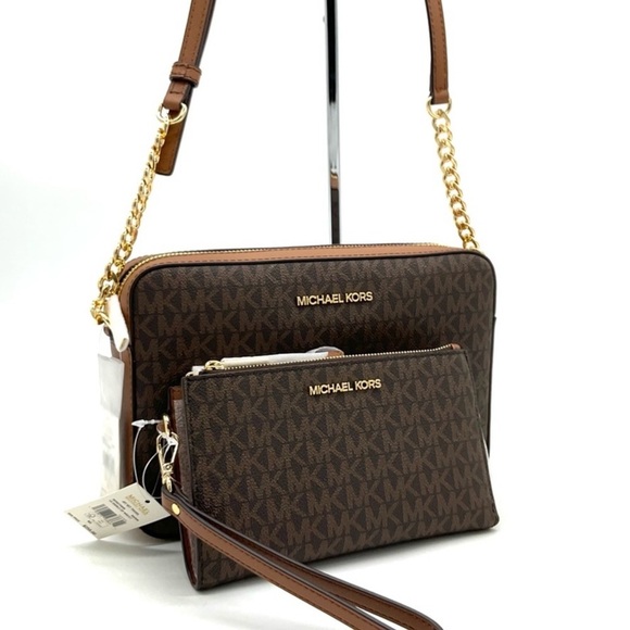 Michael Kors Large EW Crossbody Bag & Large Double Zip Wallet Brown - Picture 1 of 13